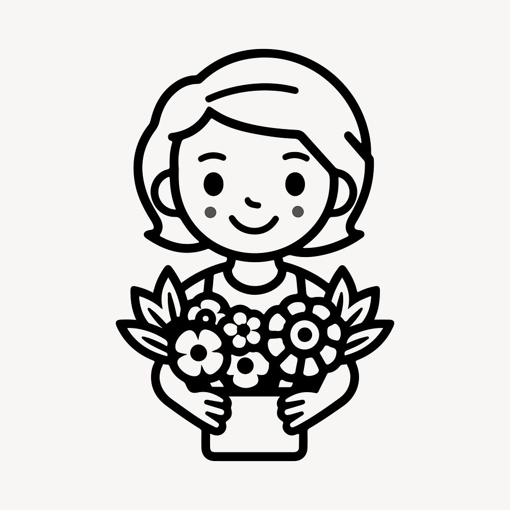 Female florist  character line art illustration