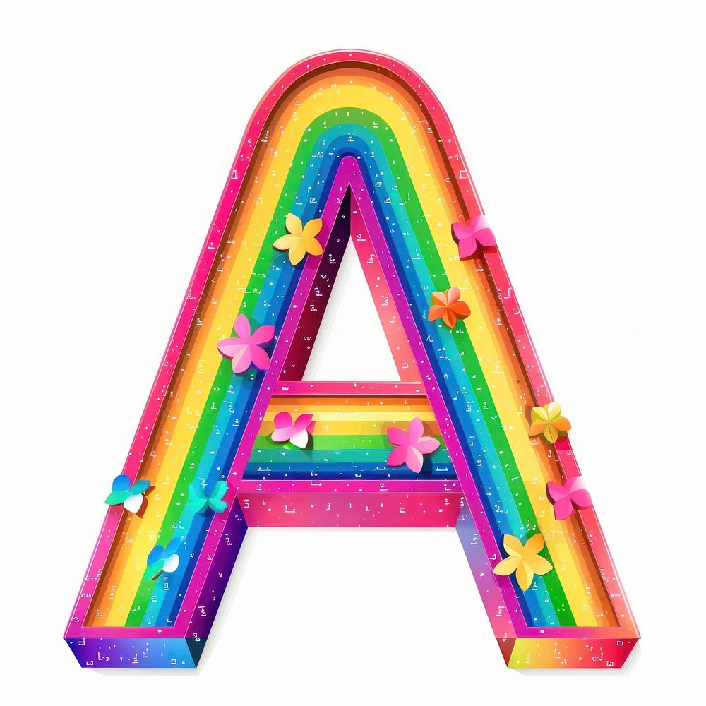 Rainbow with alphabet A pattern font white background.