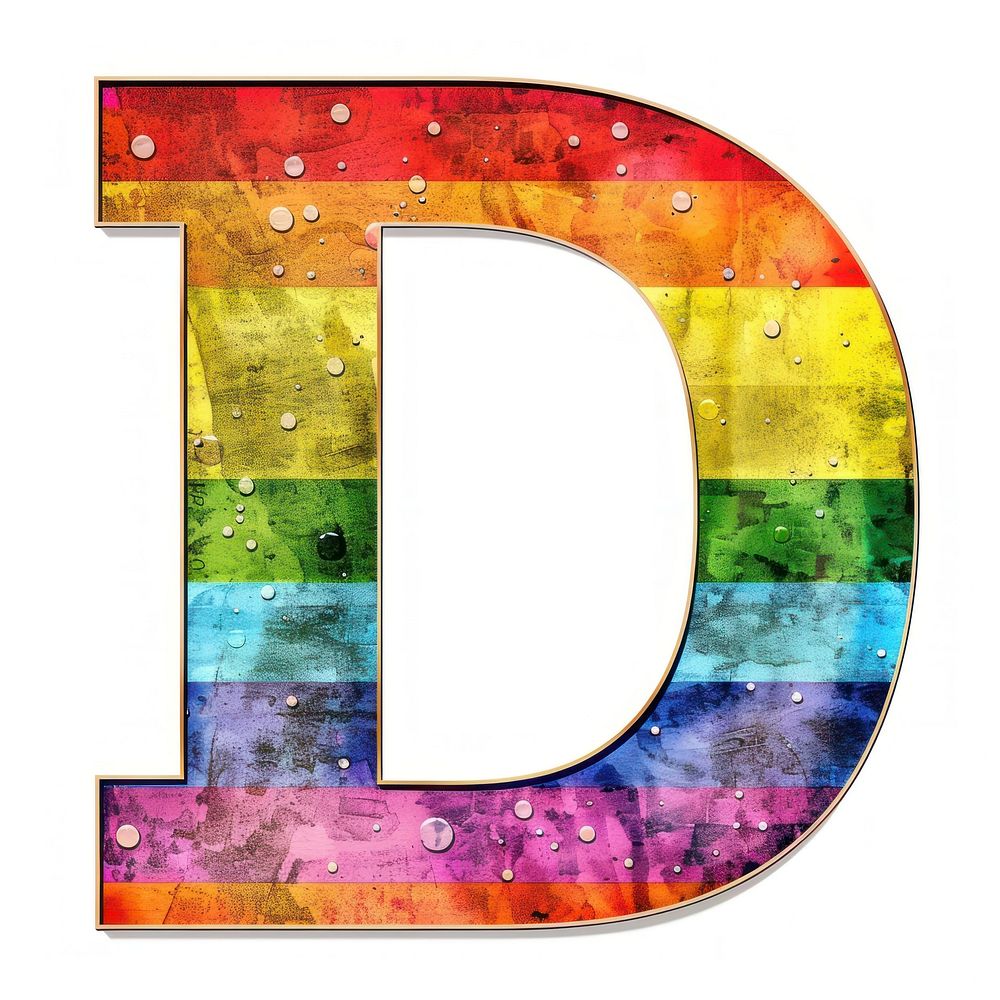 Rainbow with alphabet D pattern font white background.