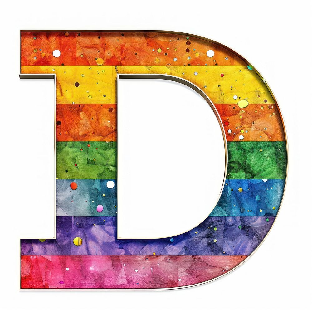 Rainbow with alphabet D pattern font white background.
