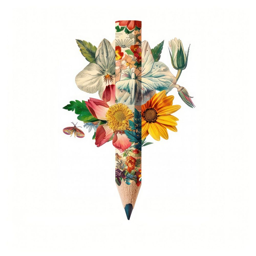 Flower Collage pencil flower pattern paper.