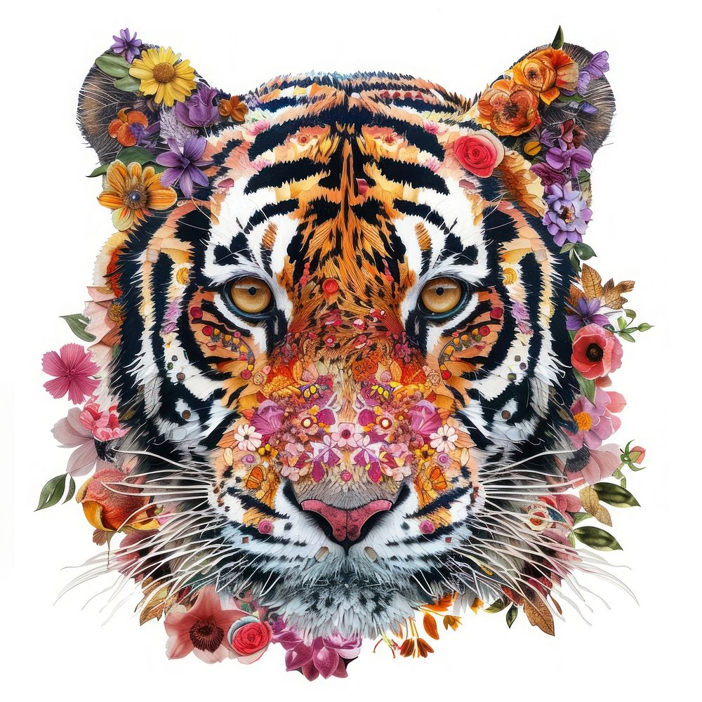 Flower Collage tiger head pattern animal mammal.