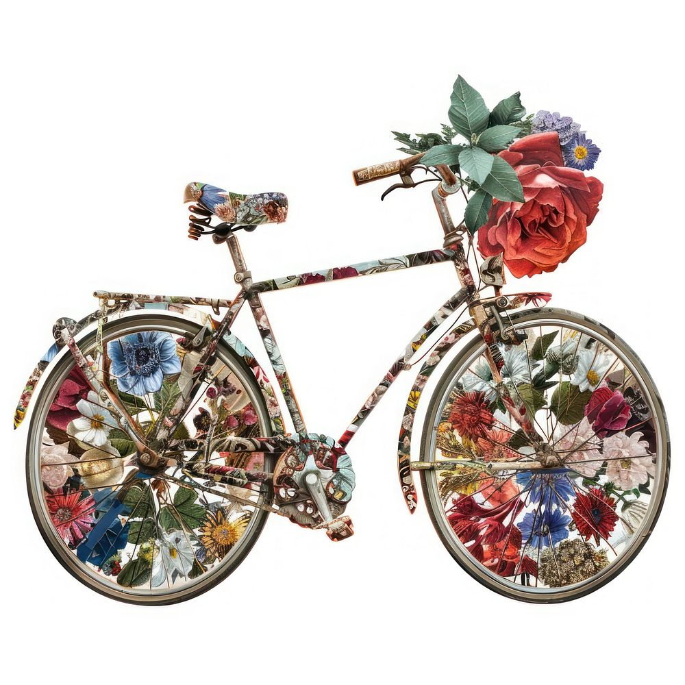 Flower Collage bicycle flower vehicle pattern.