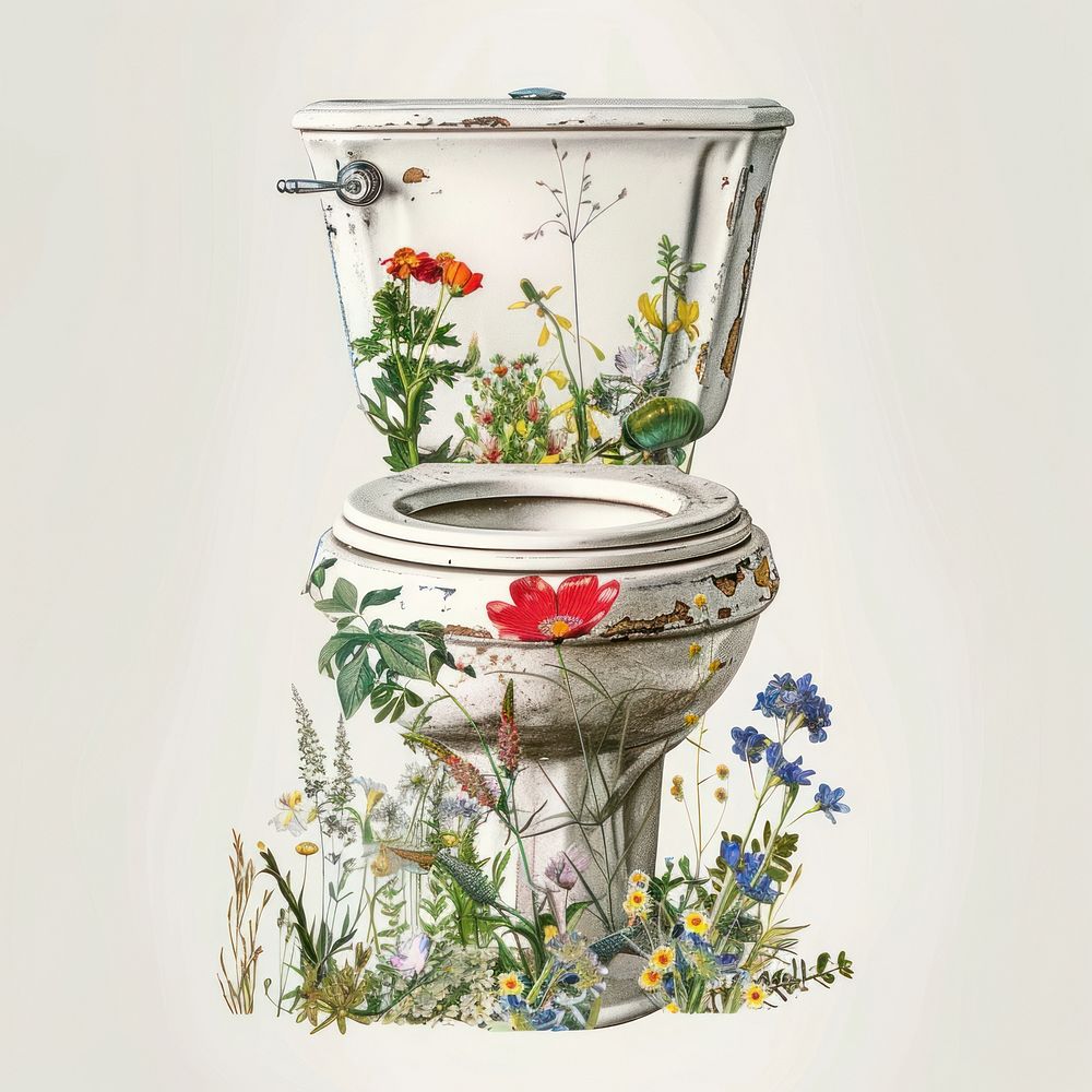 Flower Collage flush toilet bathroom flower plant.
