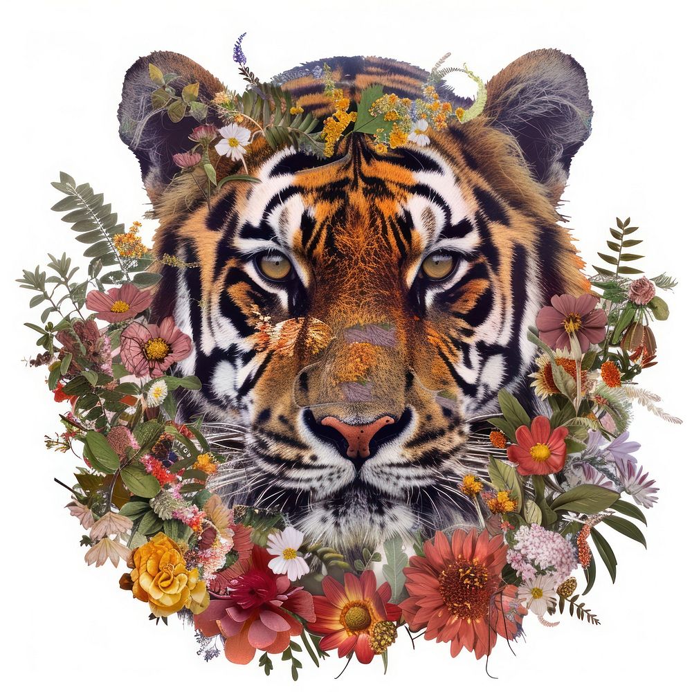 Flower Collage tiger head pattern wildlife animal.