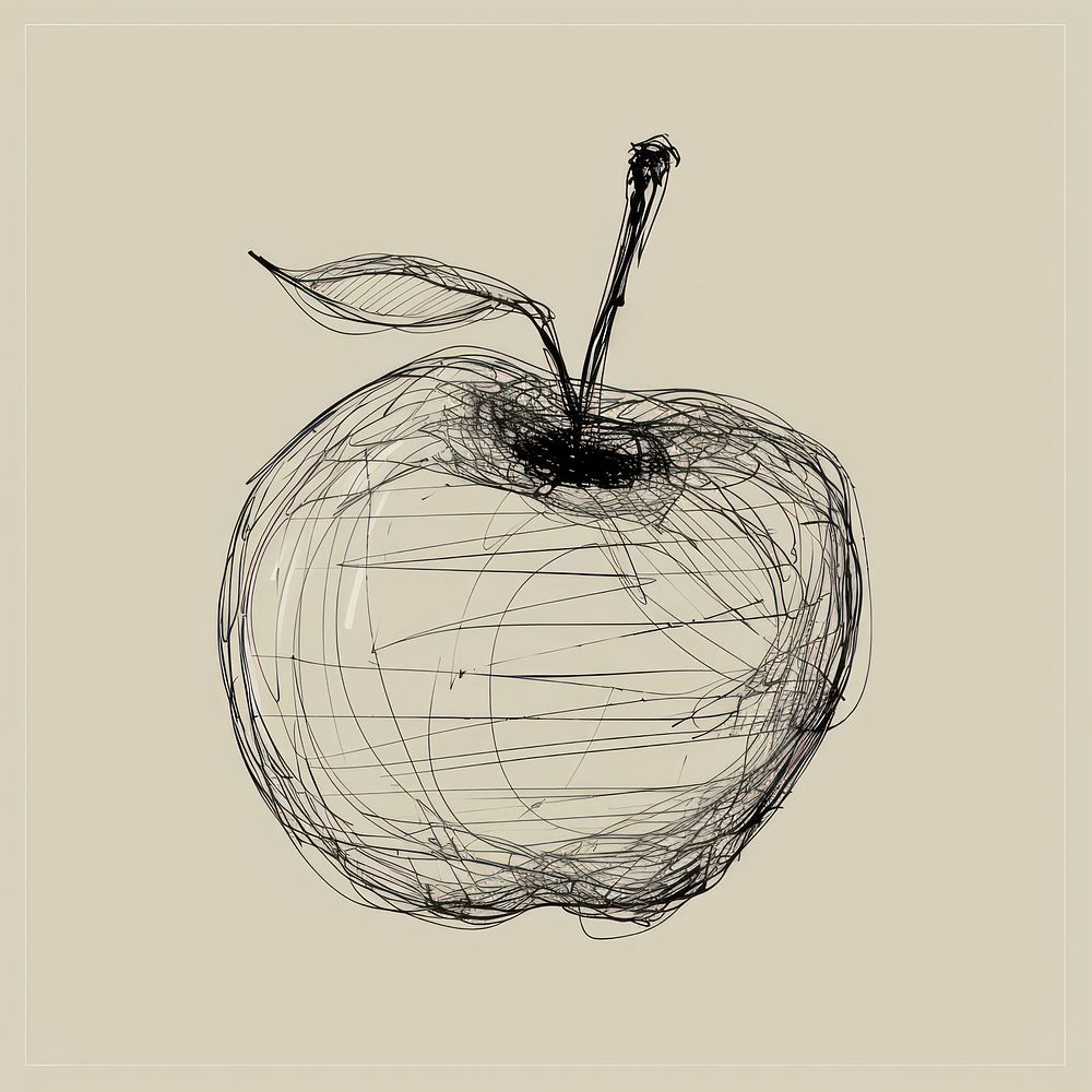 Hand drawn of apple drawing sketch fruit.