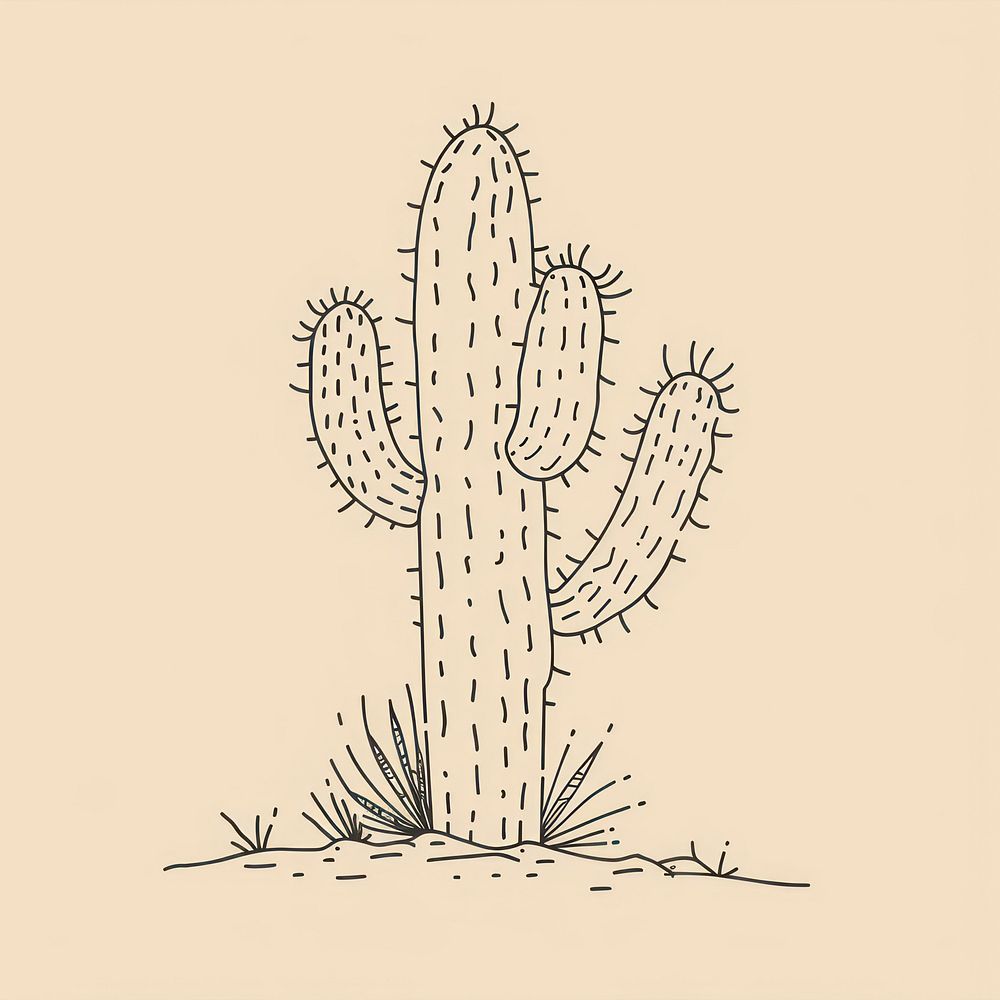 Hand drawn of cactus cartoon drawing sketch.