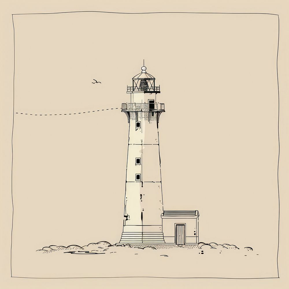 Hand drawn of lighthouse architecture building cartoon.