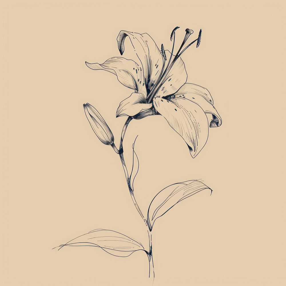 Hand drawn of lily drawing sketch flower.