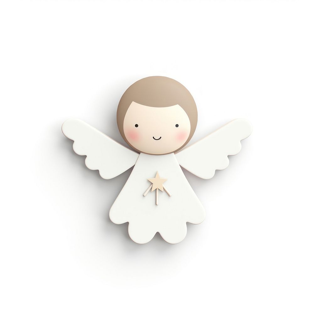 Brooch of cute angel cartoon toy white background.