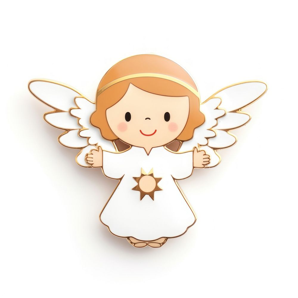 Brooch of cute angel cartoon white background representation.