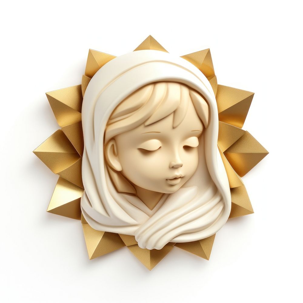 Brooch of cute baby jesus jewelry white background representation.