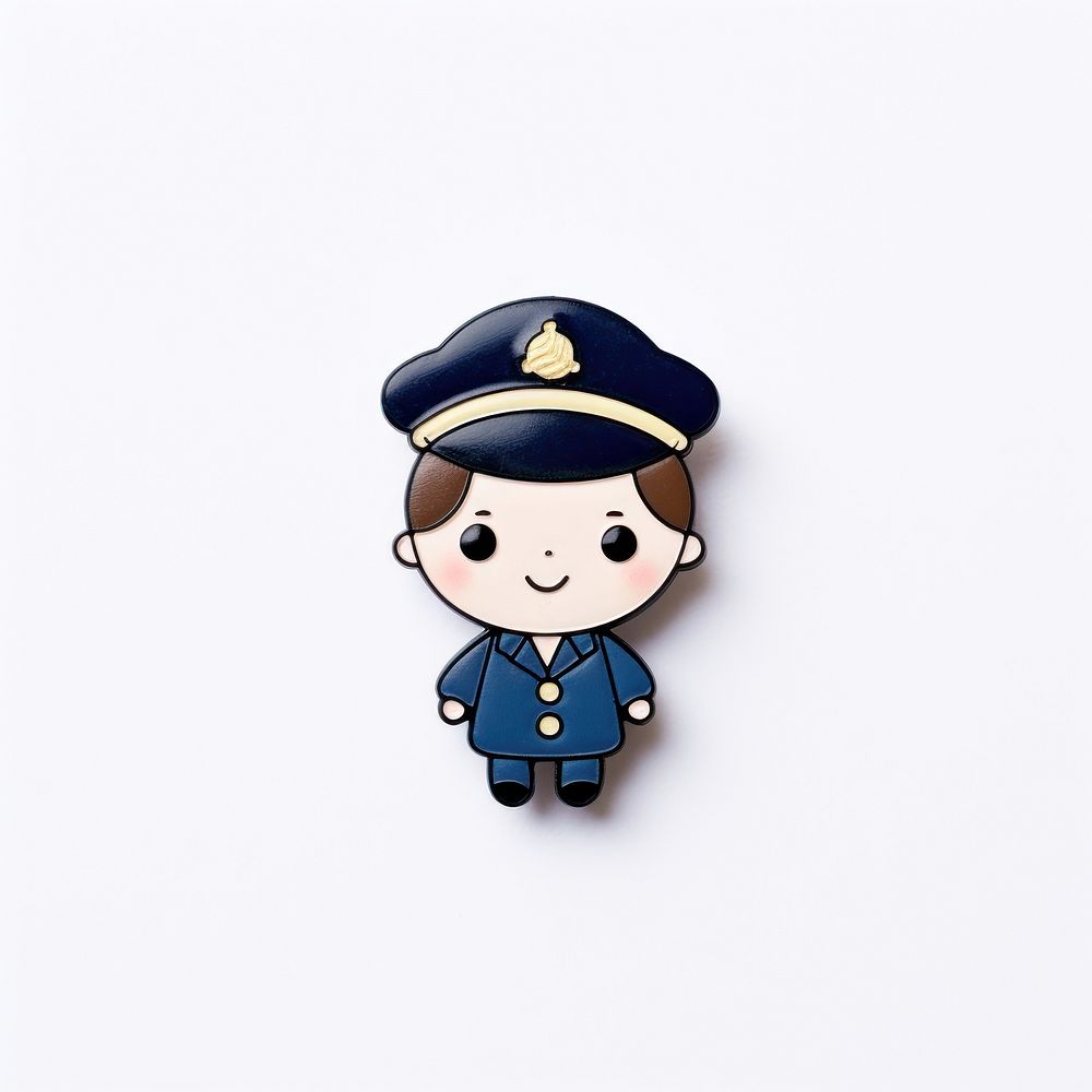 Brooch of cute baby policeman cartoon white background anthropomorphic.