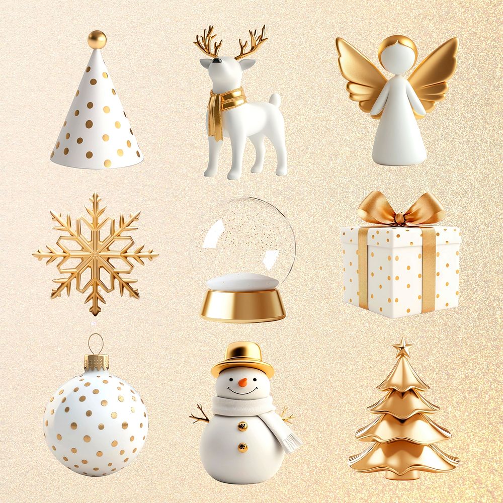 White and gold Christmas decoration design element set psd