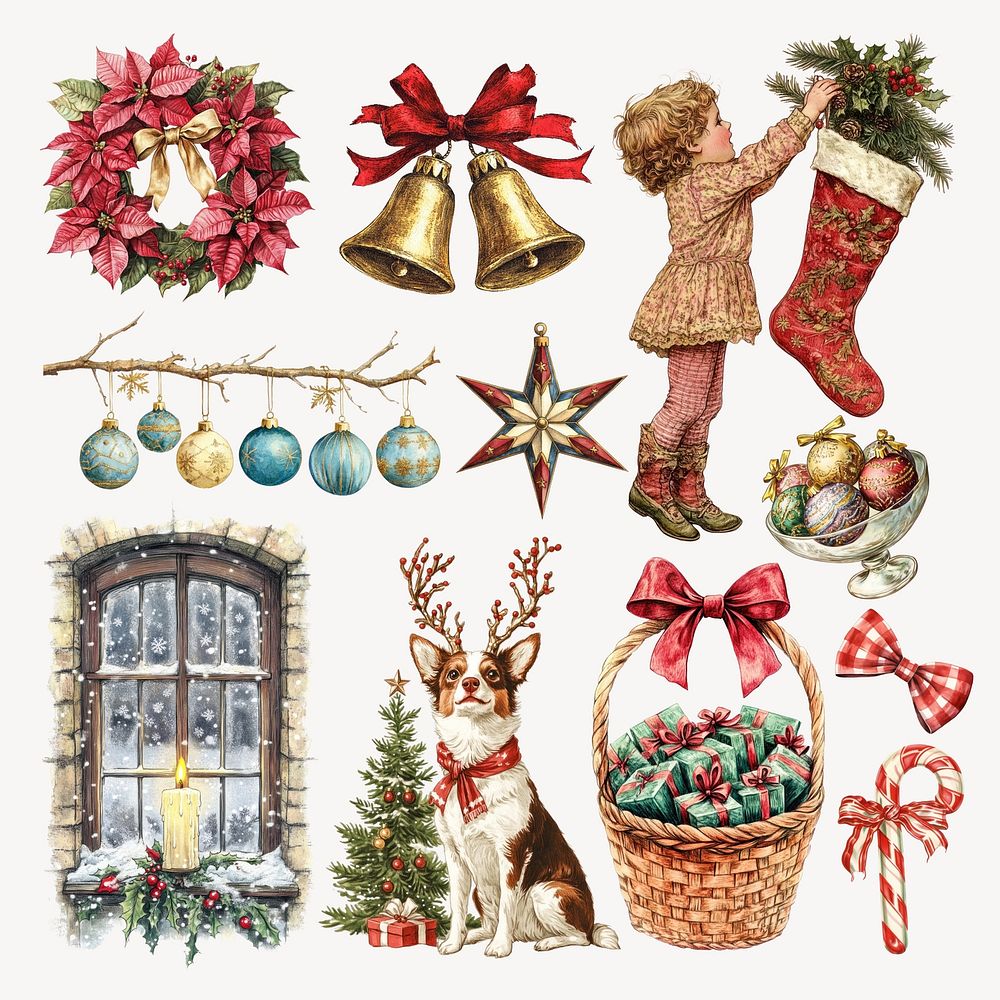 Vintage Christmas design element set