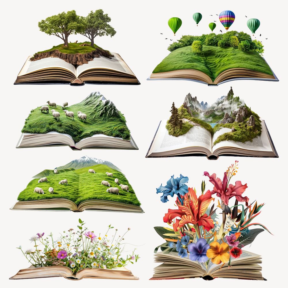 Conceptual opened book nature design element set psd