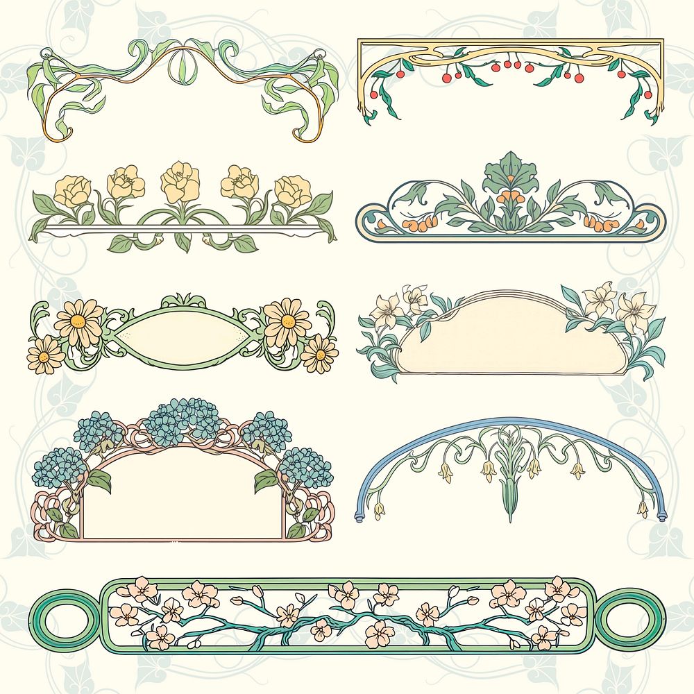 Elegant floral vintage border design element psd set