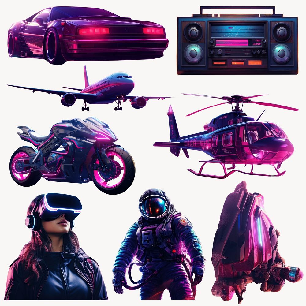 Synthwave Futuristic style 3D illustration design element set