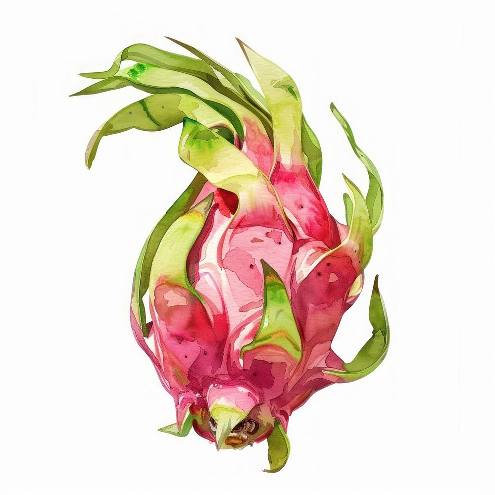 An isolated fresh dragonfruit illustration watercolor vibrant.