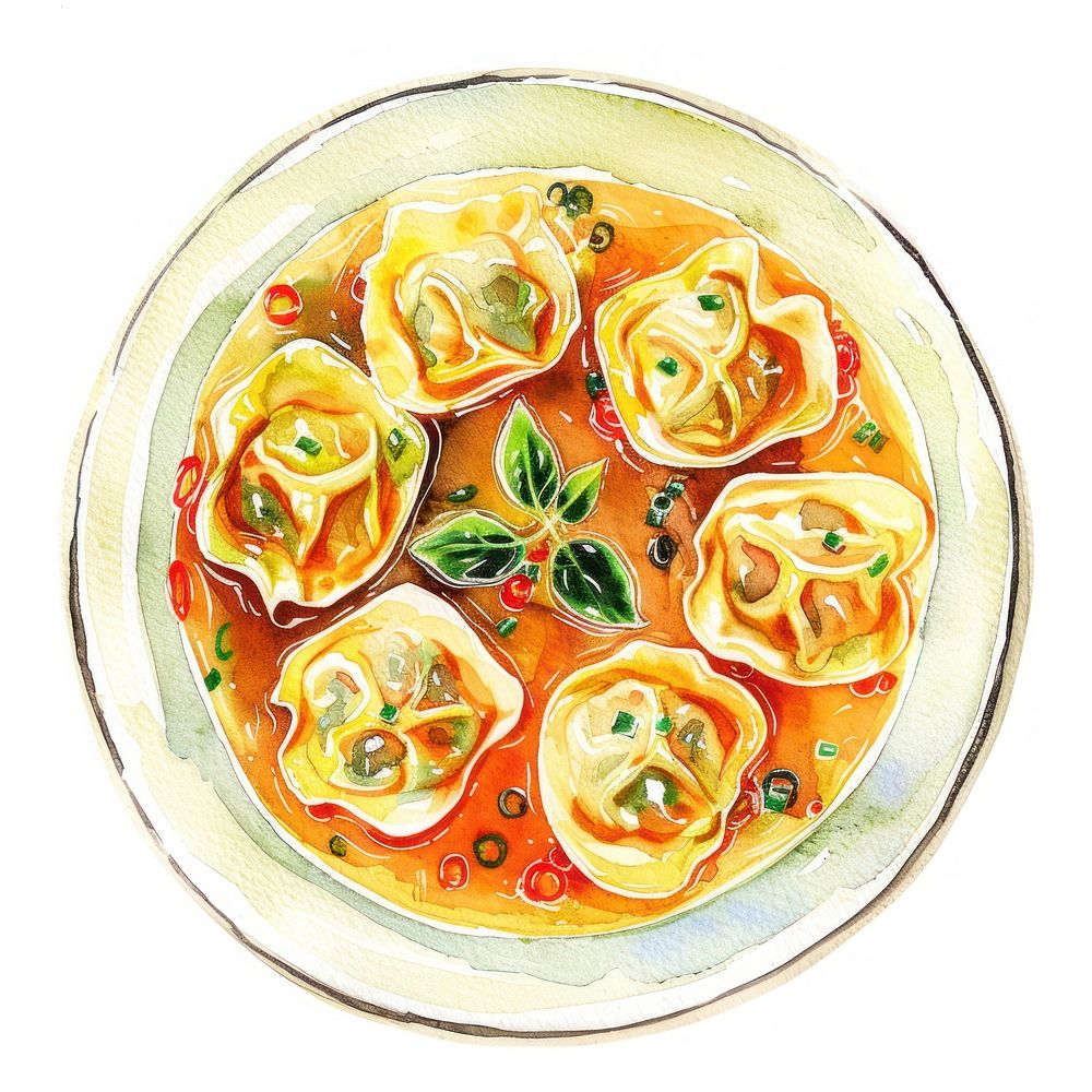 An isolated Chinese wonton soup food illustration watercolor.