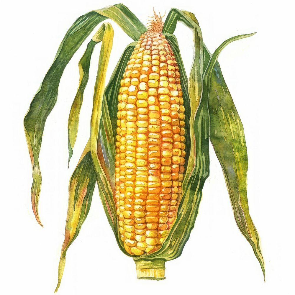 An isolated fresh corn illustration watercolor produce.