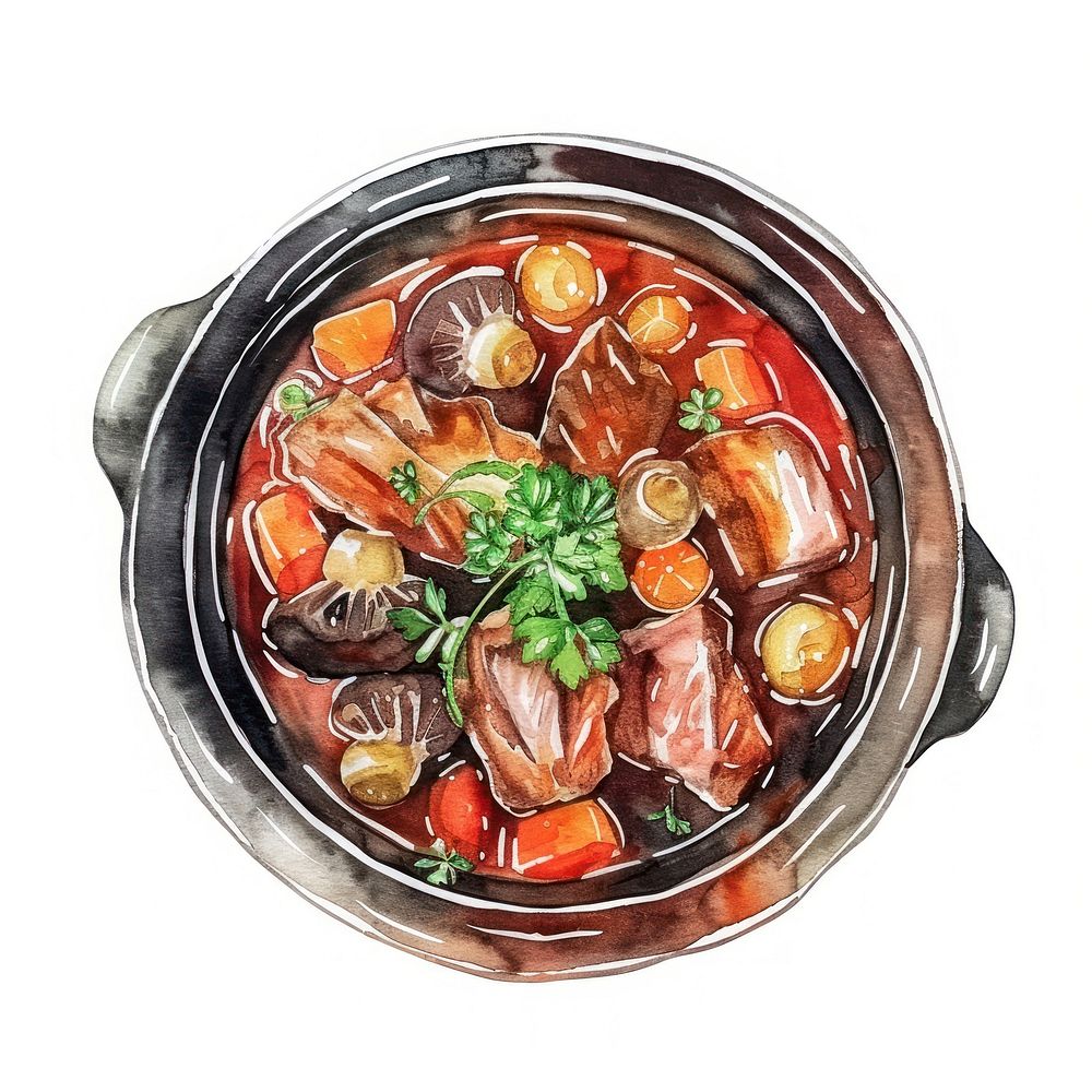 An isolated japanese sukiyaki food illustration watercolor.