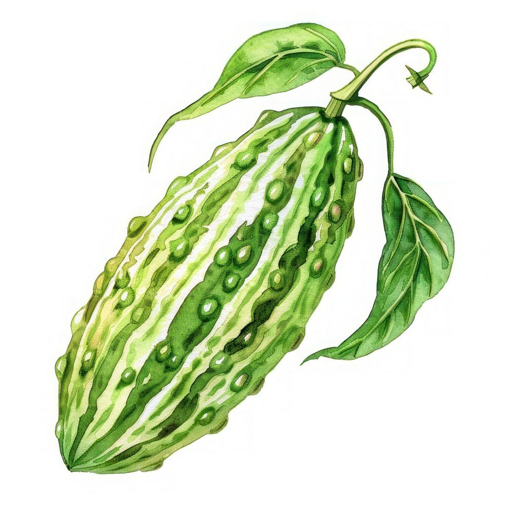 An isolated fresh bitter melon illustration watercolor vegetable.