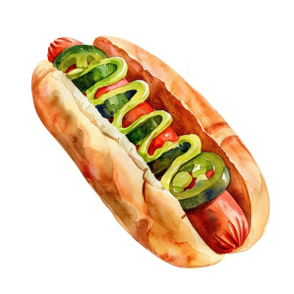 An isolated hot dog food illustration watercolor.