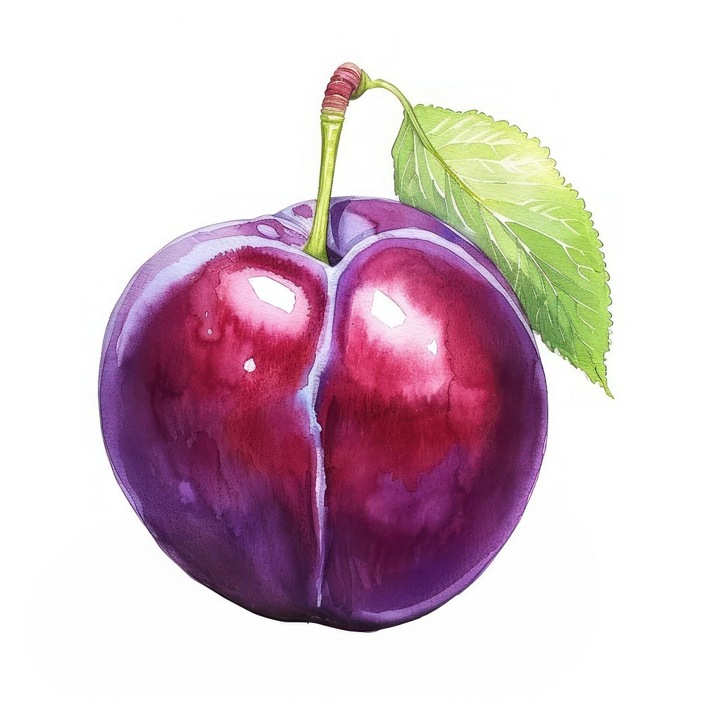 An isolated fresh plum illustration watercolor fruit.