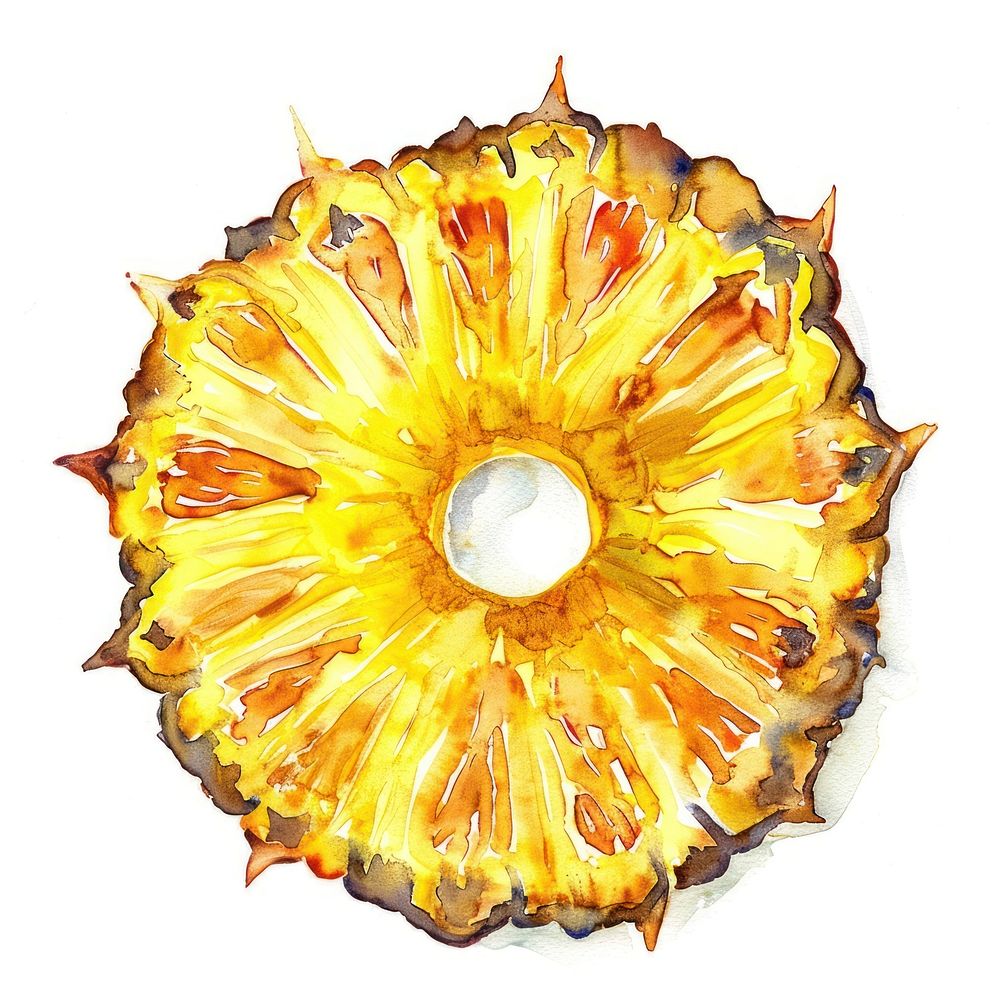 An isolated fresh pineapple slice illustration watercolor vibrant.