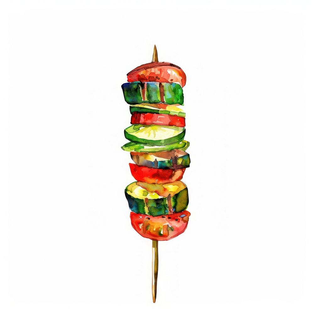 An isolated BBQ stick food illustration watercolor.