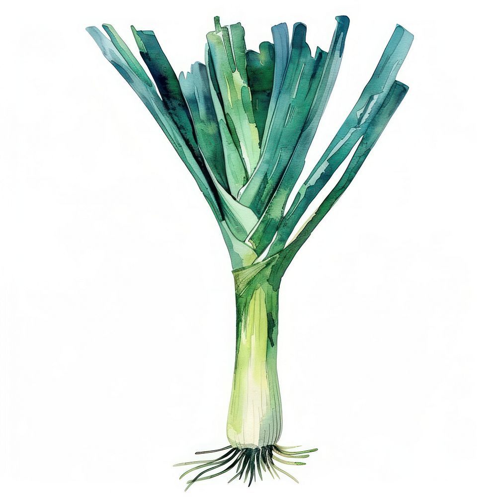 An isolated fresh leek illustration watercolor vegetable.