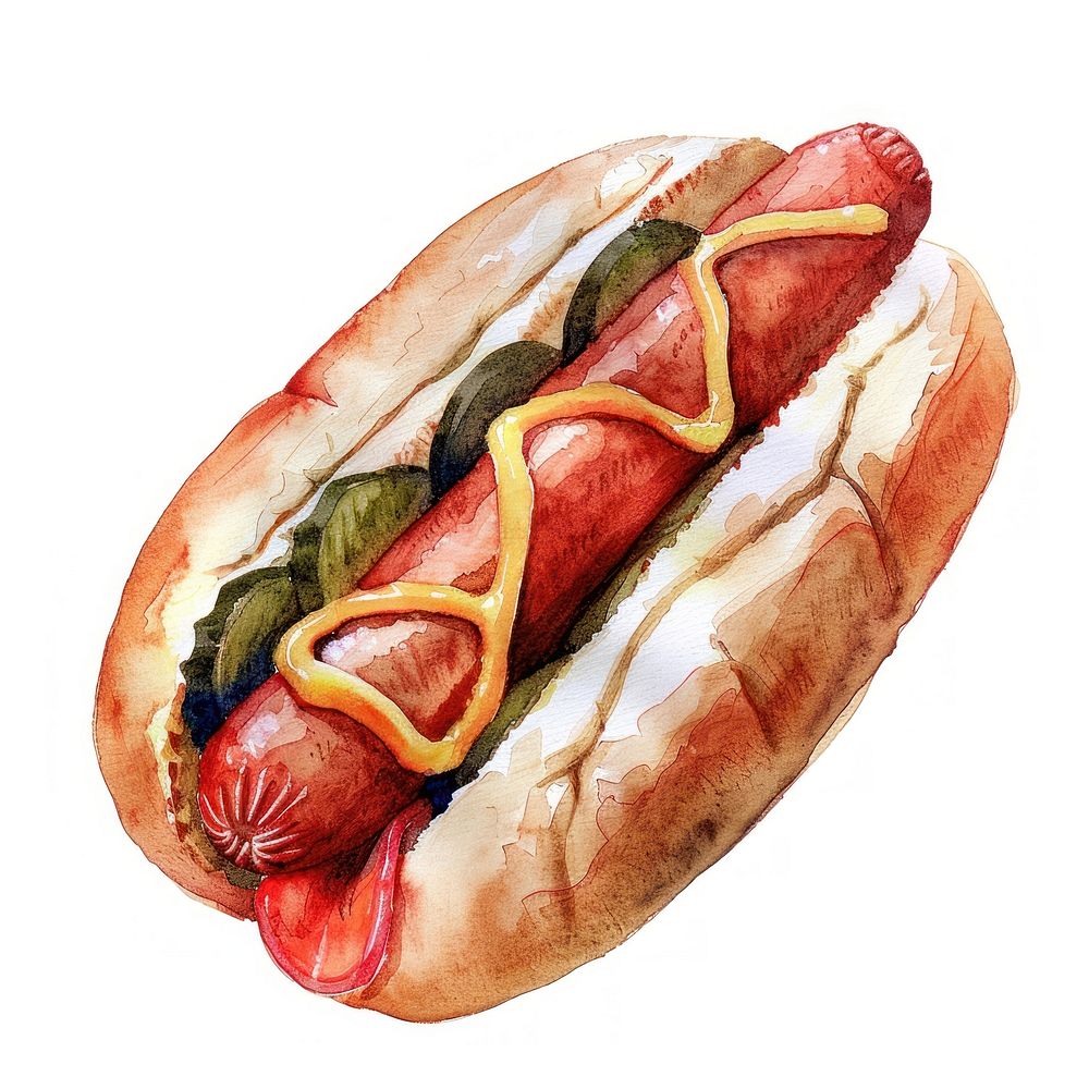 An isolated hot dog food illustration watercolor.