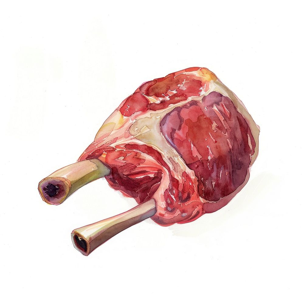 An isolated raw lamb leg food illustration watercolor.