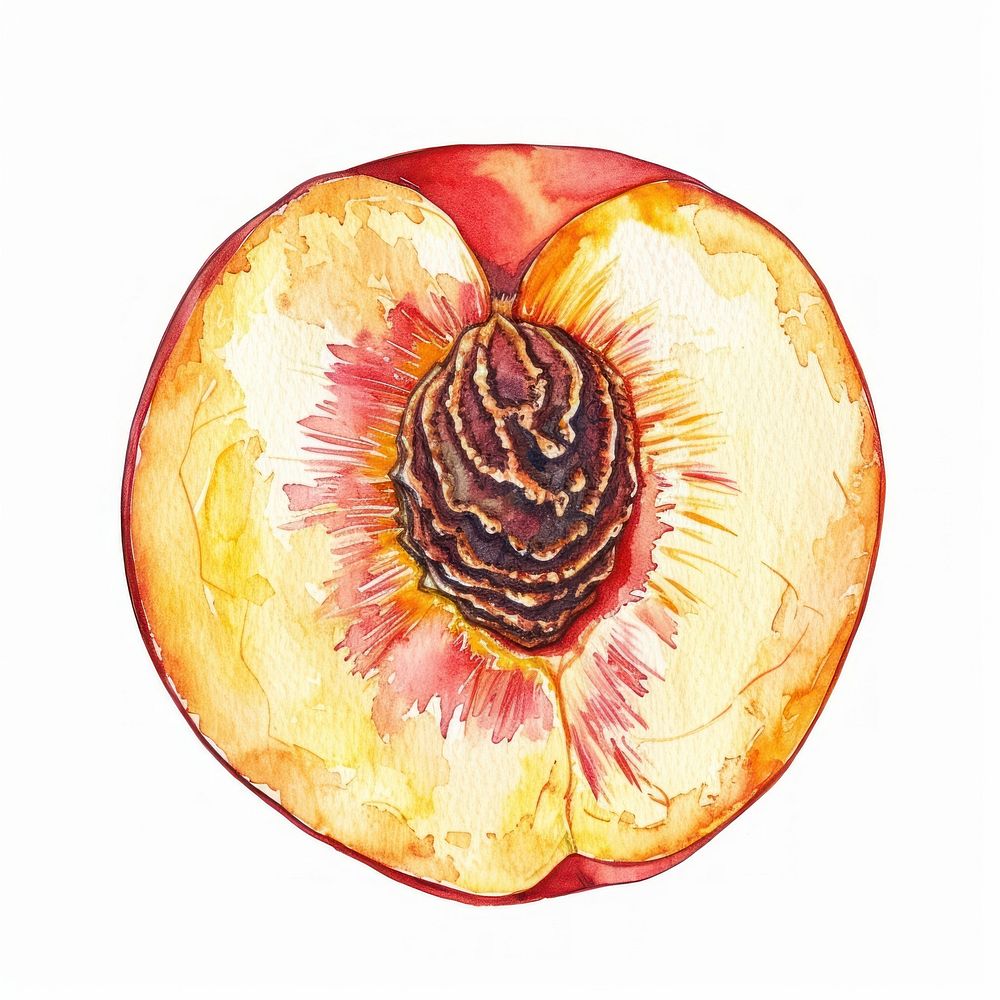 An isolated fresh slice peach food illustration watercolor.