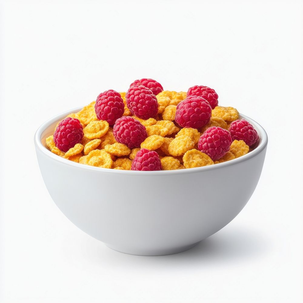 An isolated cereal with raspberry in a clean white bowl raspberries fruit food.