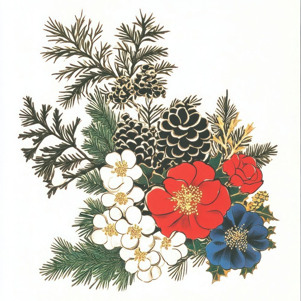 Christmas flowers art illustration.