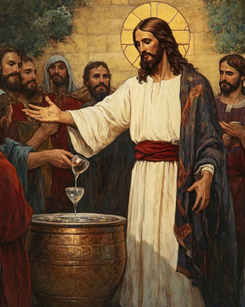 Jesus turning water into wine painting jesus art.