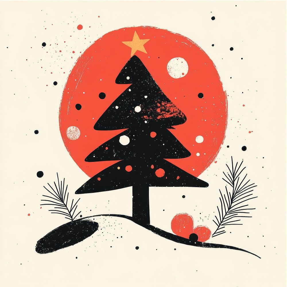 Silkscreen illustration of a happy new year christmas winter design.