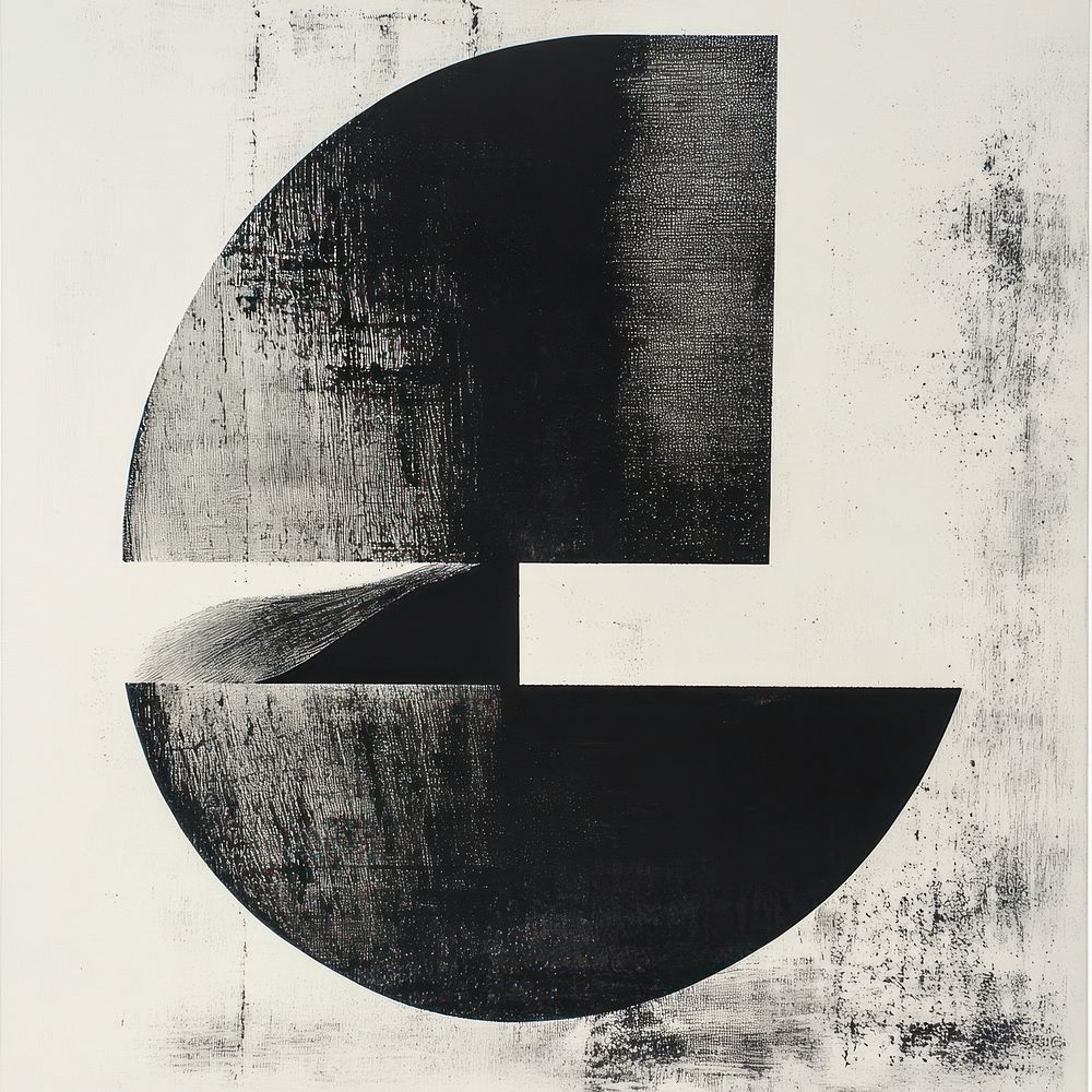 Silkscreen illustration of an abstract shape textured design black.