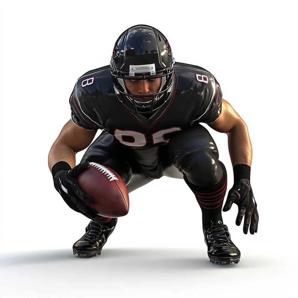 American football player crouching to catch a snap american helmet sports.