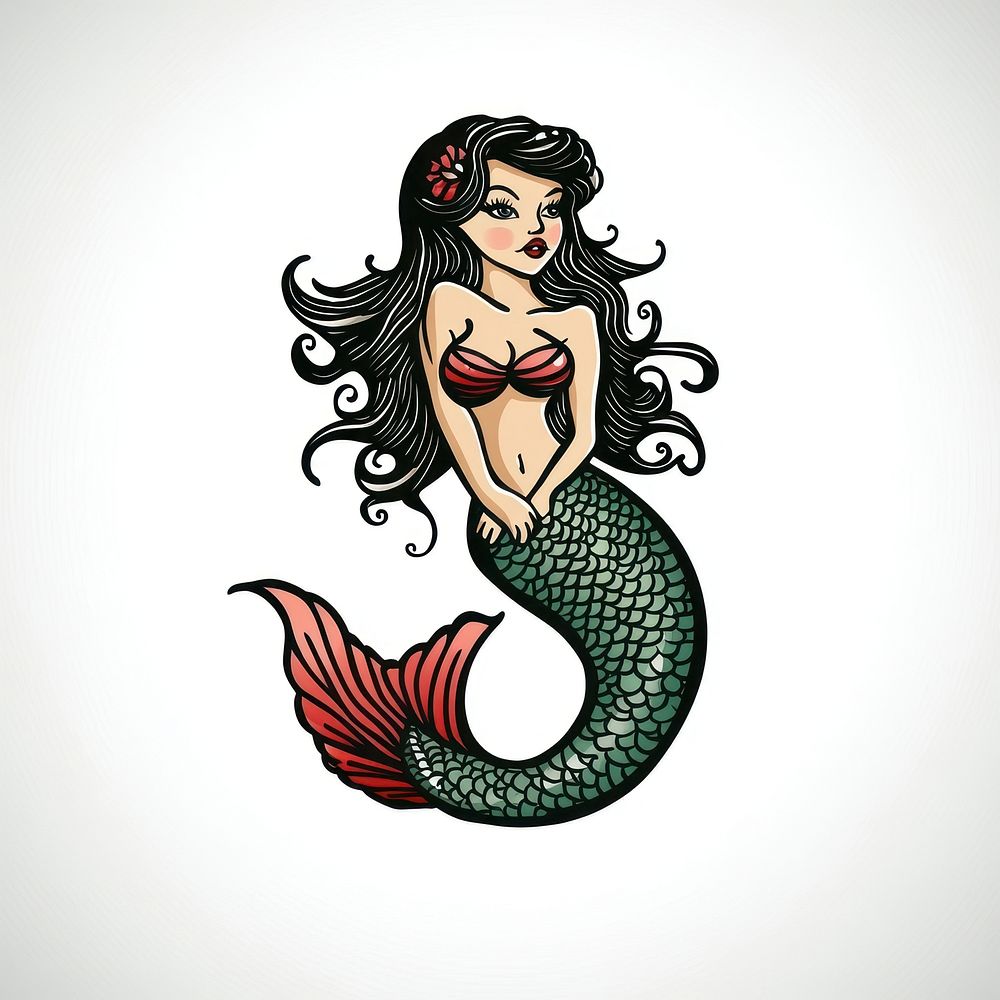 Mermaid art illustration tattoo.