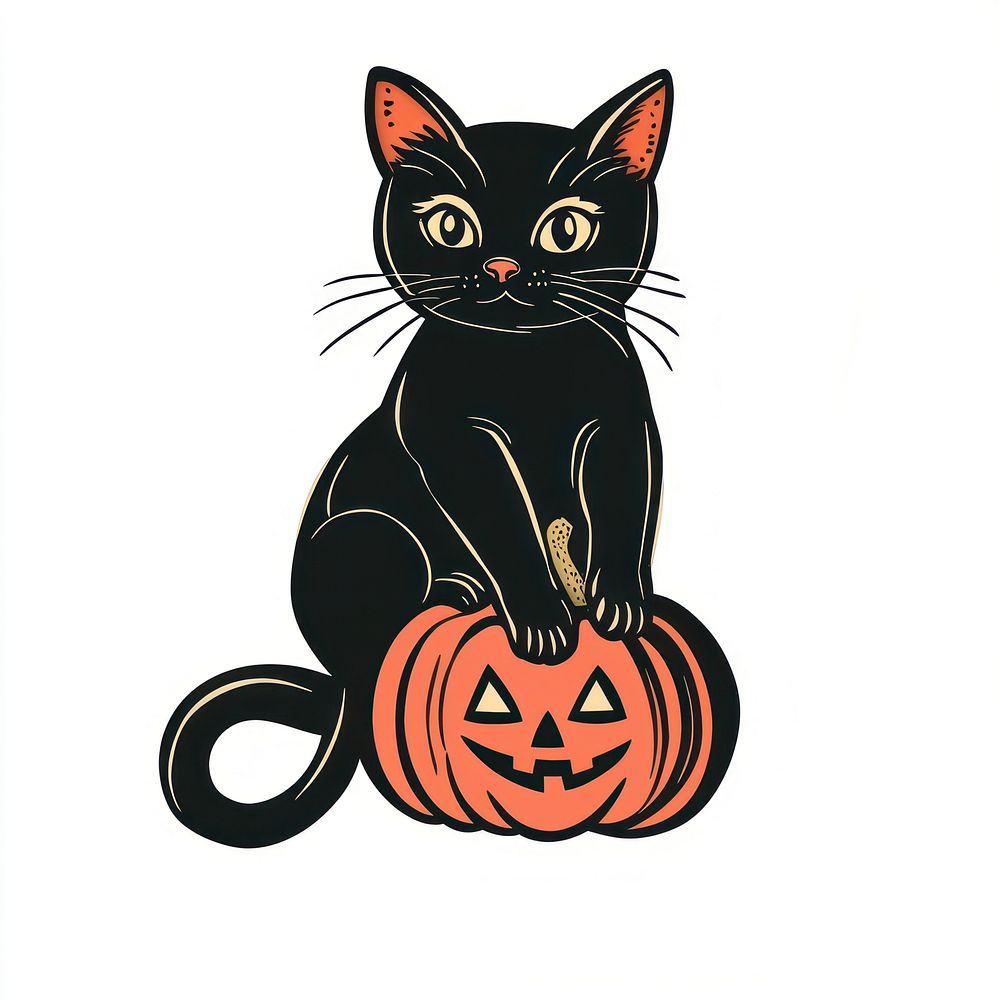 Cat in halloween illustration vintage style.