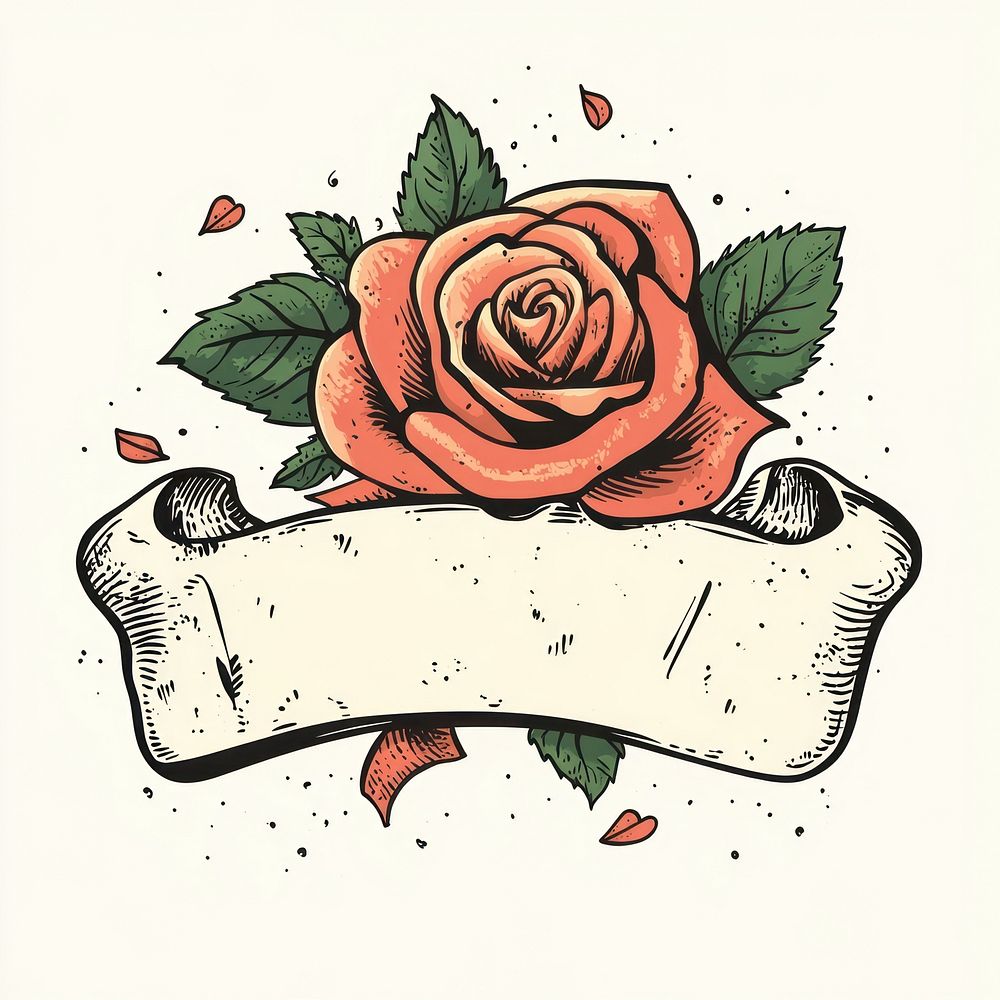 Rose illustration vintage tattoo.