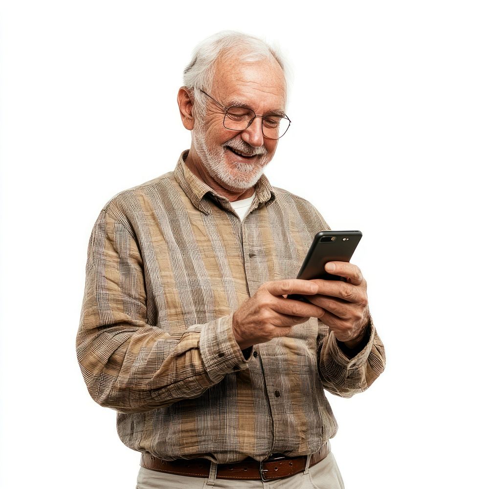 Man playing mobile phone portrait background glasses.