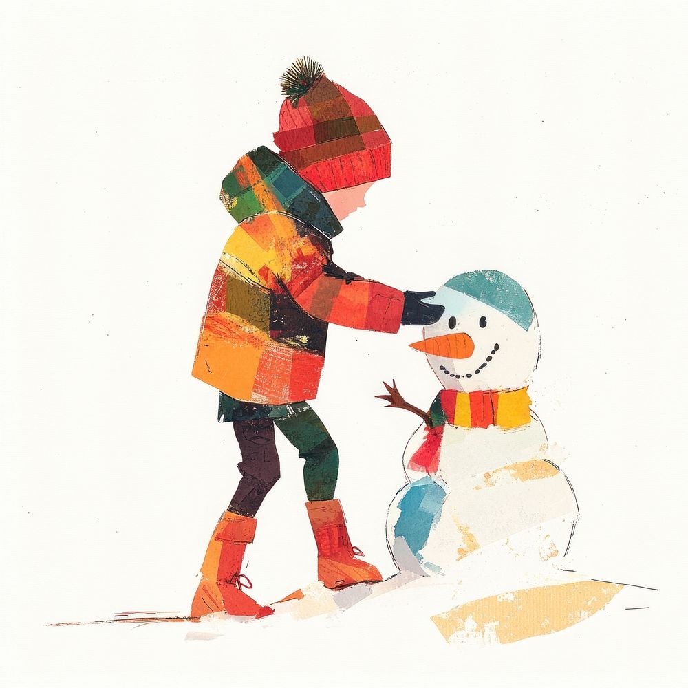 Boy making snow man illustration snowman winter.