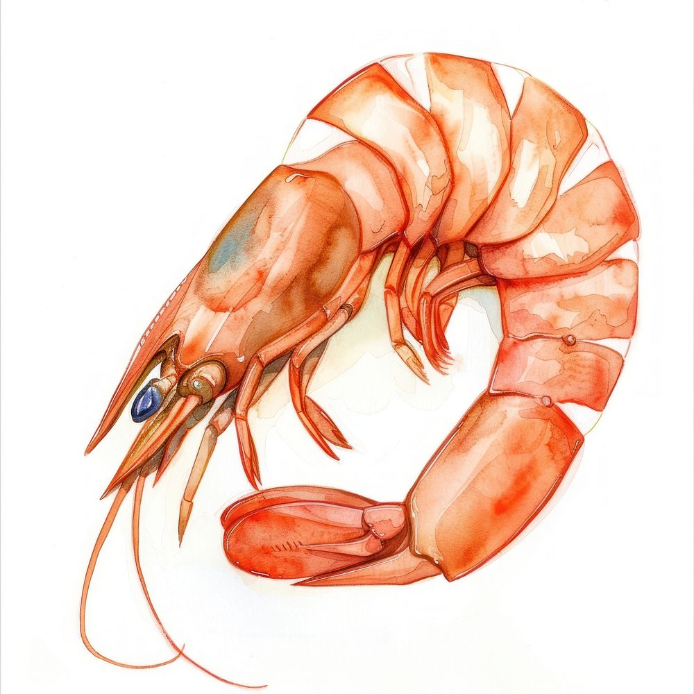 An isolated raw shrimp illustration watercolor seafood.