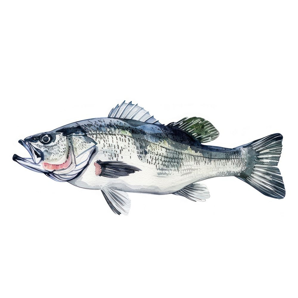 An isolated raw sea bass fish illustration watercolor art.