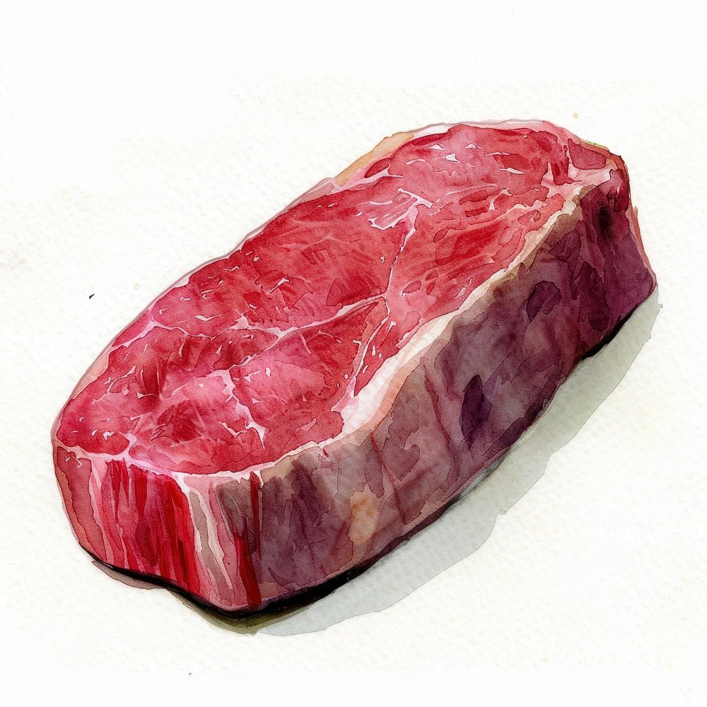 An isolated raw beef steak illustration watercolor food.