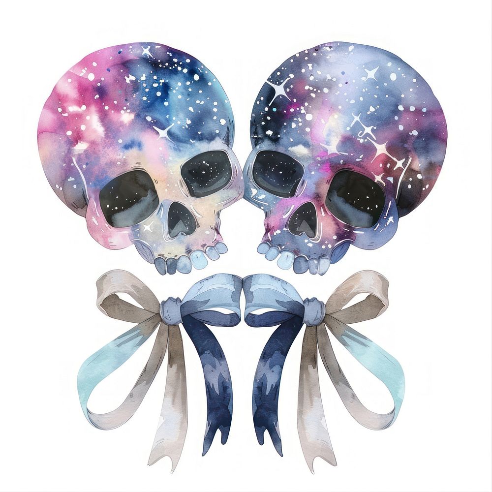 Couple of a cute Skull illustration watercolor skulls.